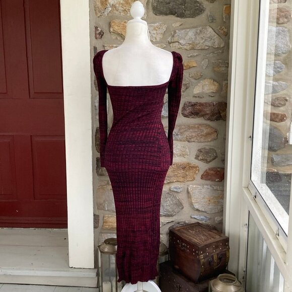 NWT SELF-PORTRAIT Sweetheart-Neck Ribbed-Jersey Midi Dress Red & Black Small - Picture 11 of 12